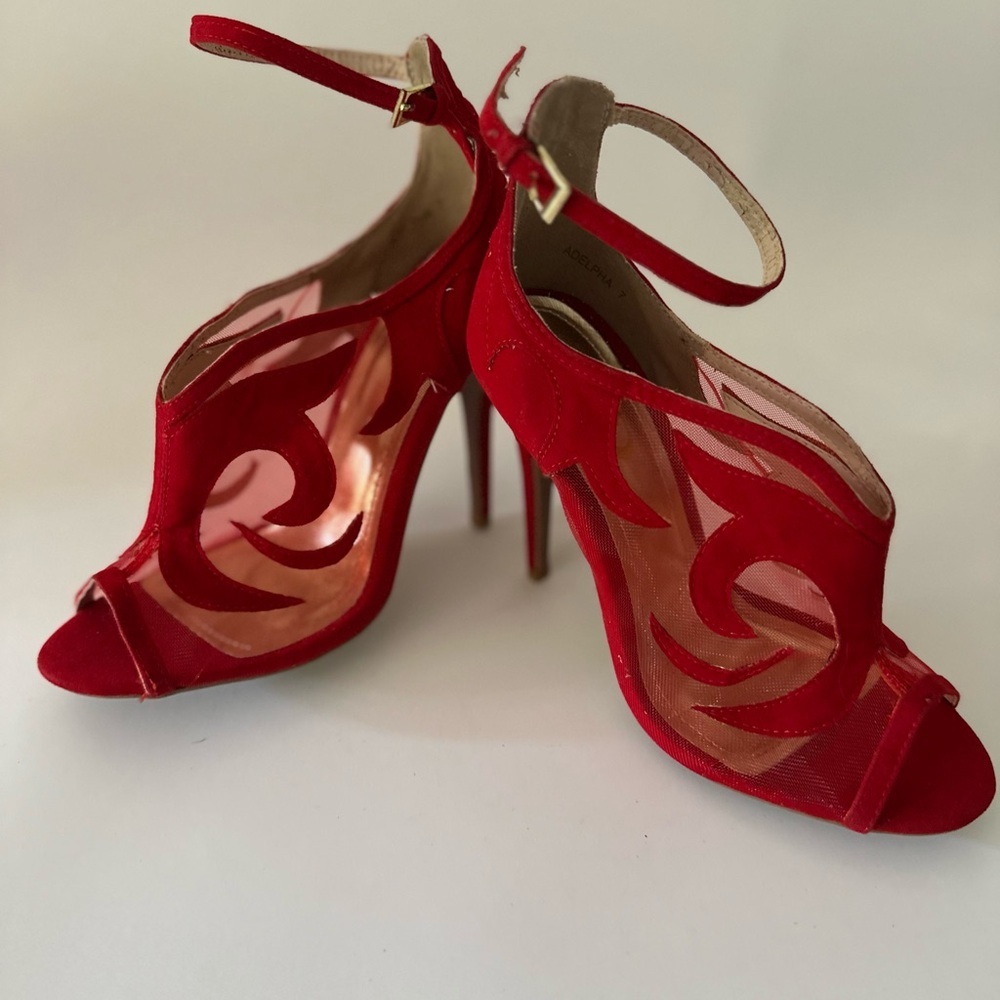 Yoki Red Open-Toe Heels - Picture 4 of 8